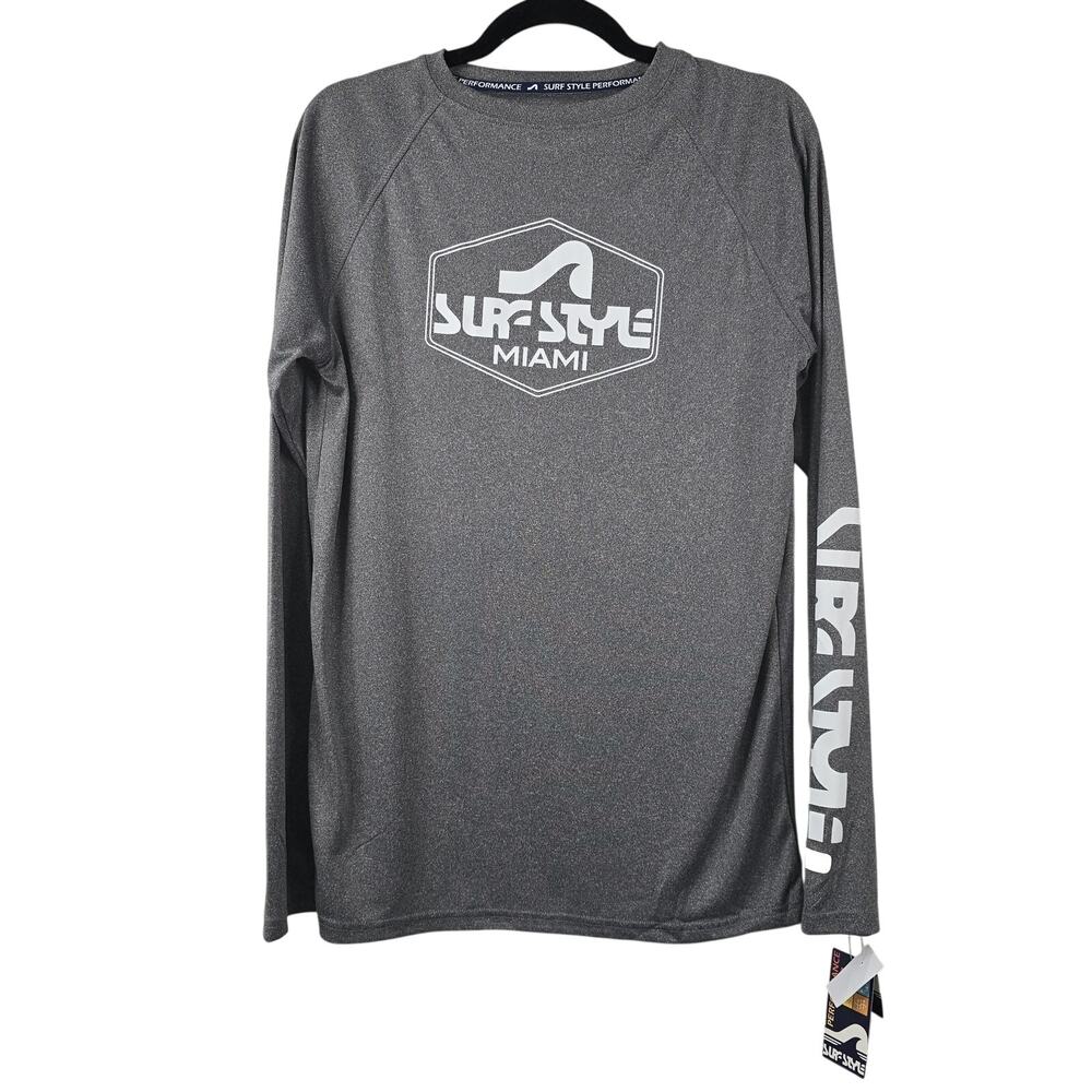 Surf Style Performance Shirt Mens Medium Gray Long Sleeve Rash Guard UV Miami